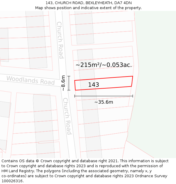 143, CHURCH ROAD, BEXLEYHEATH, DA7 4DN: Plot and title map