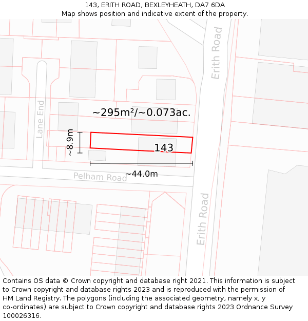 143, ERITH ROAD, BEXLEYHEATH, DA7 6DA: Plot and title map