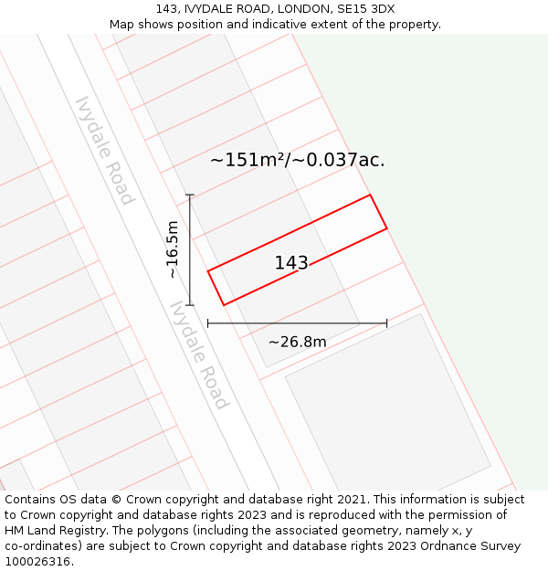 143, IVYDALE ROAD, LONDON, SE15 3DX: Plot and title map