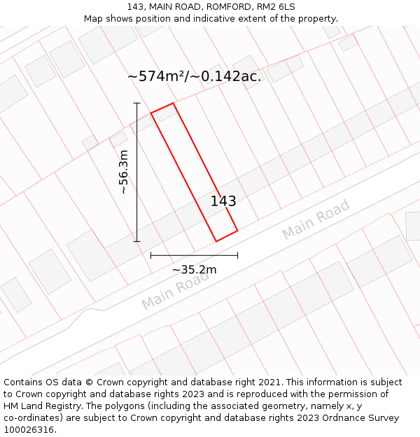 143, MAIN ROAD, ROMFORD, RM2 6LS: Plot and title map