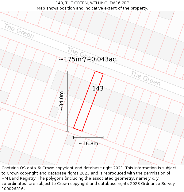 143, THE GREEN, WELLING, DA16 2PB: Plot and title map