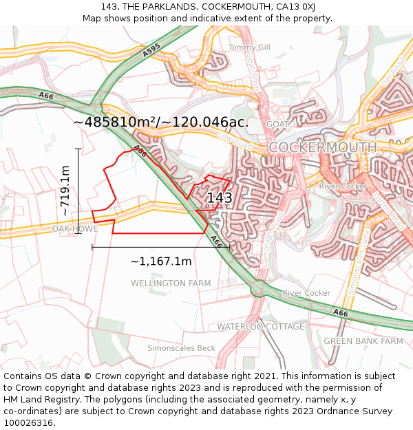 143, THE PARKLANDS, COCKERMOUTH, CA13 0XJ: Plot and title map