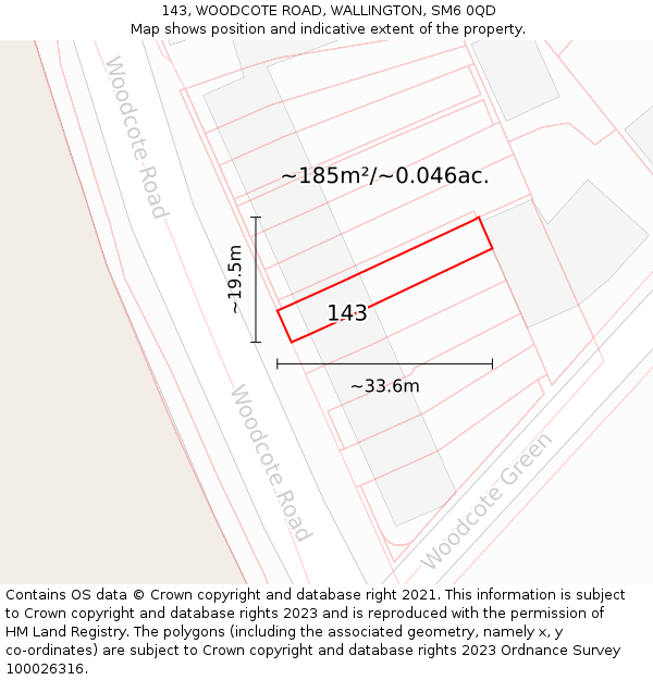 143, WOODCOTE ROAD, WALLINGTON, SM6 0QD: Plot and title map
