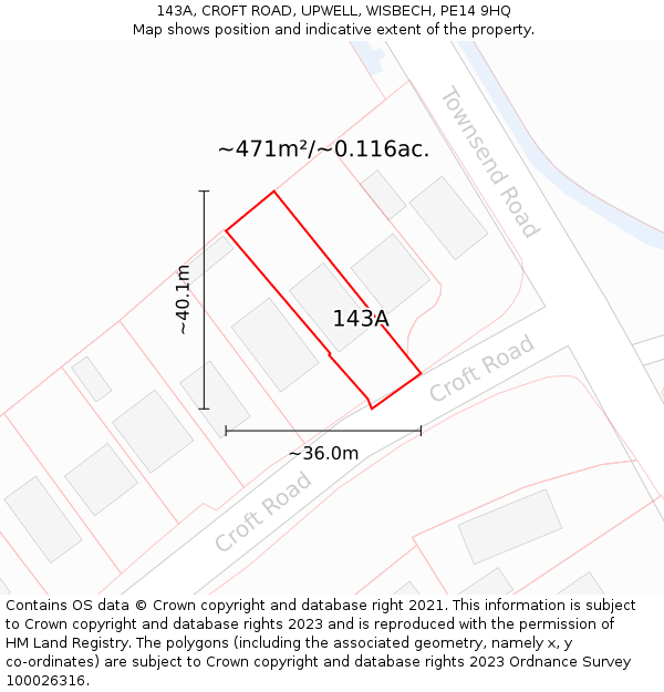143A, CROFT ROAD, UPWELL, WISBECH, PE14 9HQ: Plot and title map