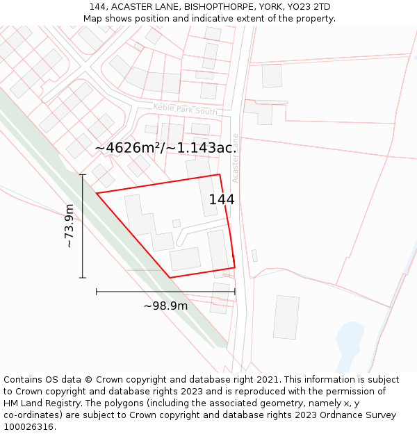 144, ACASTER LANE, BISHOPTHORPE, YORK, YO23 2TD: Plot and title map