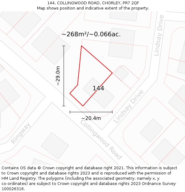 144, COLLINGWOOD ROAD, CHORLEY, PR7 2QF: Plot and title map