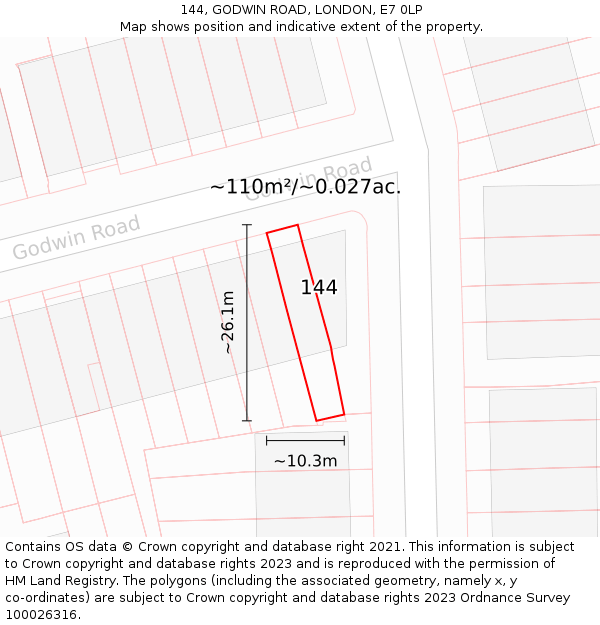 144, GODWIN ROAD, LONDON, E7 0LP: Plot and title map