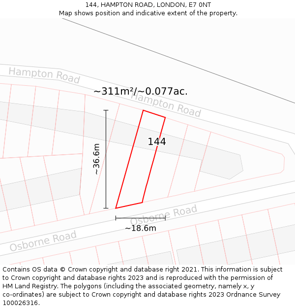144, HAMPTON ROAD, LONDON, E7 0NT: Plot and title map