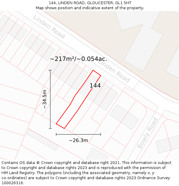 144, LINDEN ROAD, GLOUCESTER, GL1 5HT: Plot and title map