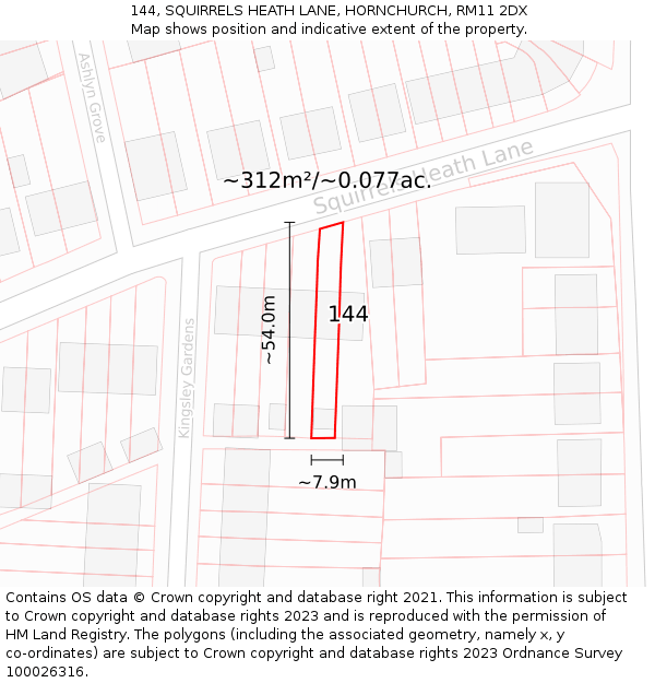 144, SQUIRRELS HEATH LANE, HORNCHURCH, RM11 2DX: Plot and title map