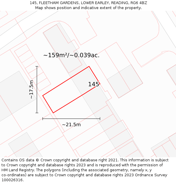 145, FLEETHAM GARDENS, LOWER EARLEY, READING, RG6 4BZ: Plot and title map