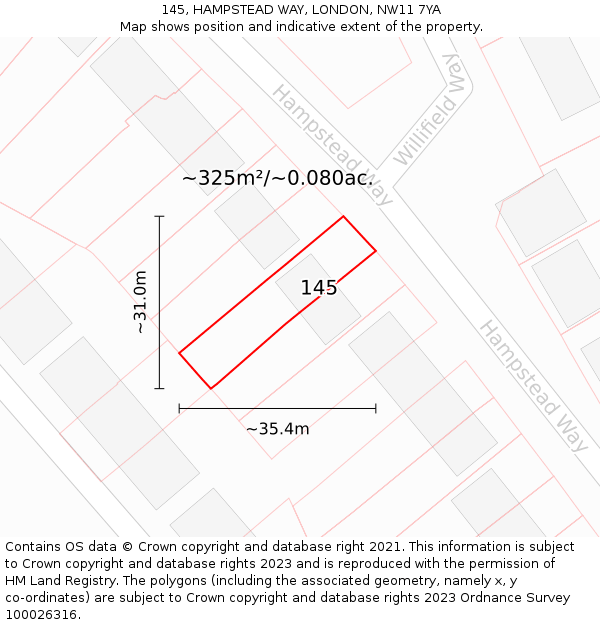 145, HAMPSTEAD WAY, LONDON, NW11 7YA: Plot and title map