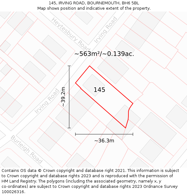 145, IRVING ROAD, BOURNEMOUTH, BH6 5BL: Plot and title map