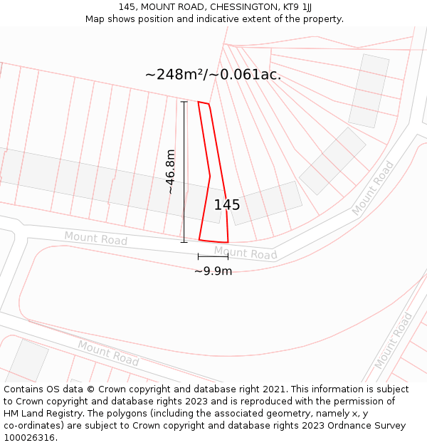 145, MOUNT ROAD, CHESSINGTON, KT9 1JJ: Plot and title map