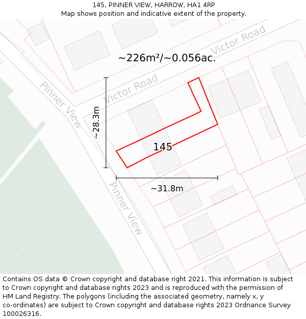 145, PINNER VIEW, HARROW, HA1 4RP: Plot and title map