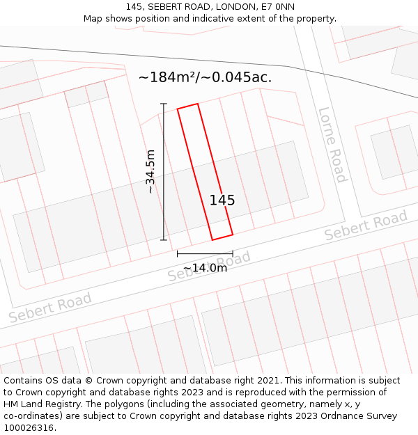 145, SEBERT ROAD, LONDON, E7 0NN: Plot and title map