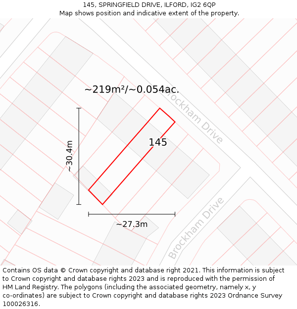 145, SPRINGFIELD DRIVE, ILFORD, IG2 6QP: Plot and title map