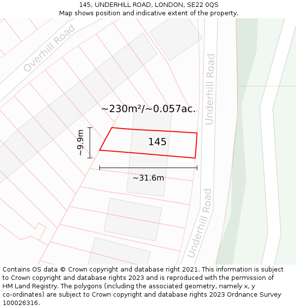 145, UNDERHILL ROAD, LONDON, SE22 0QS: Plot and title map