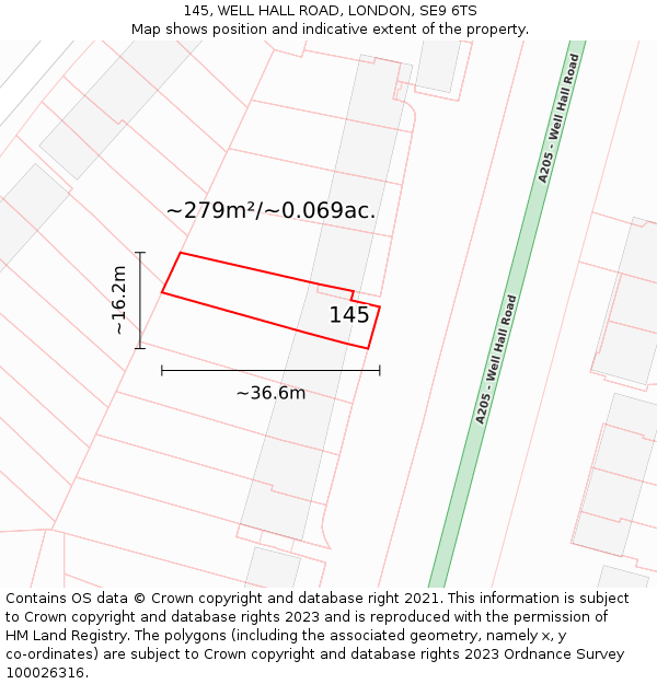 145, WELL HALL ROAD, LONDON, SE9 6TS: Plot and title map