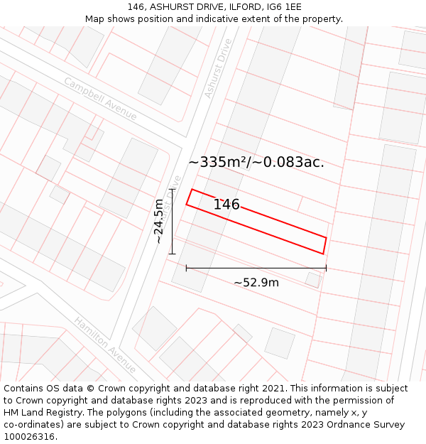 146, ASHURST DRIVE, ILFORD, IG6 1EE: Plot and title map
