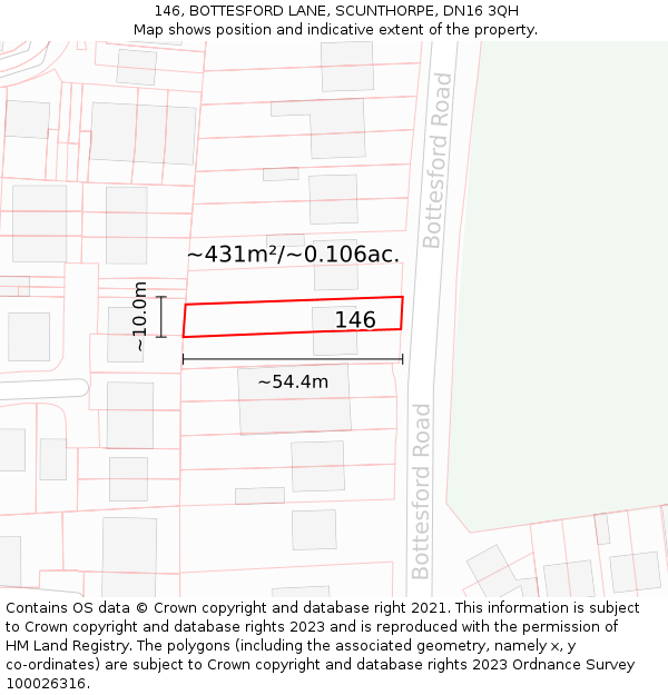 146, BOTTESFORD LANE, SCUNTHORPE, DN16 3QH: Plot and title map