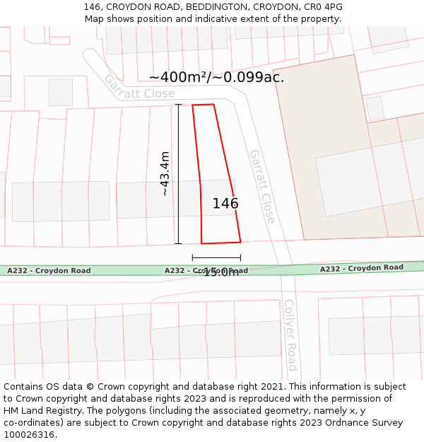 146, CROYDON ROAD, BEDDINGTON, CROYDON, CR0 4PG: Plot and title map