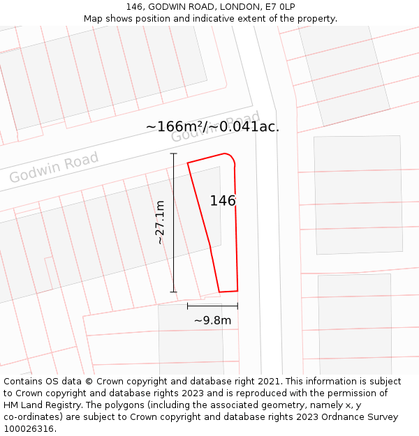 146, GODWIN ROAD, LONDON, E7 0LP: Plot and title map