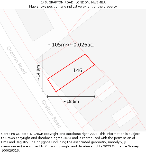146, GRAFTON ROAD, LONDON, NW5 4BA: Plot and title map