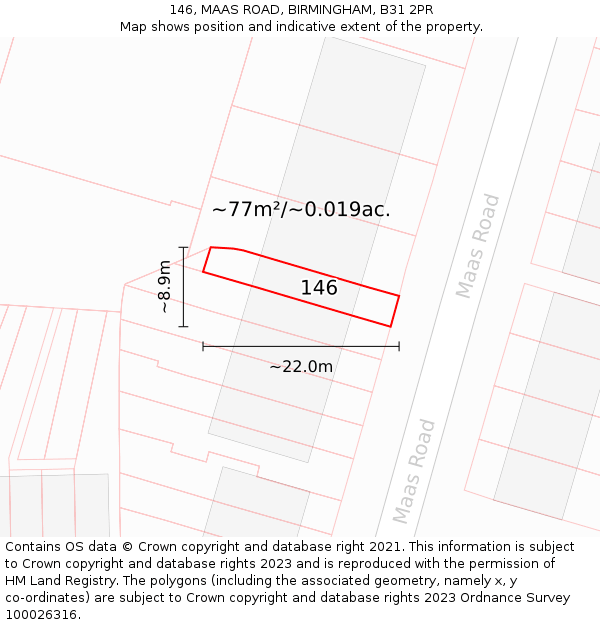 146, MAAS ROAD, BIRMINGHAM, B31 2PR: Plot and title map