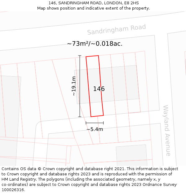 146, SANDRINGHAM ROAD, LONDON, E8 2HS: Plot and title map