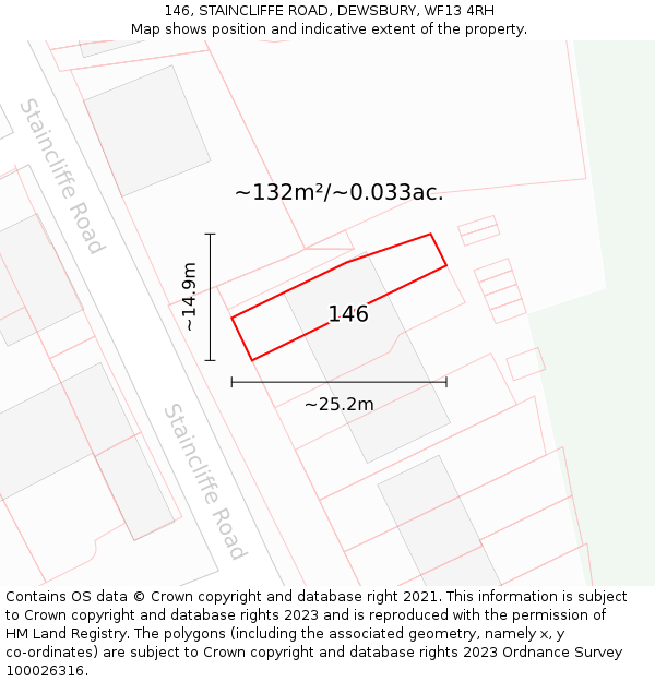 146, STAINCLIFFE ROAD, DEWSBURY, WF13 4RH: Plot and title map