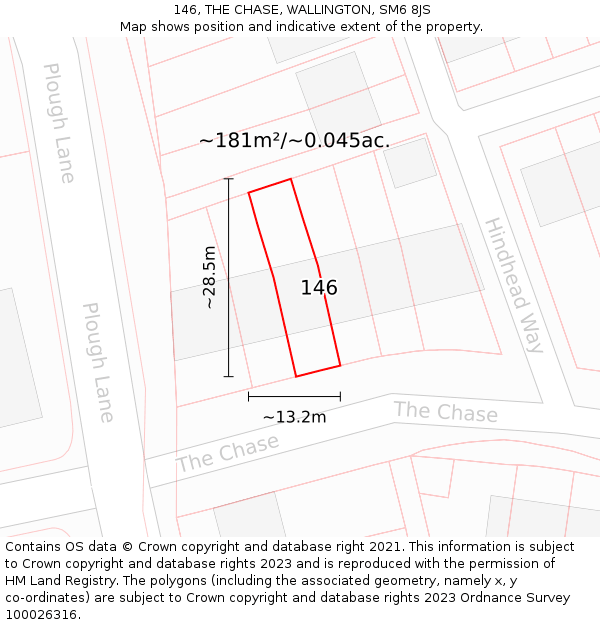 146, THE CHASE, WALLINGTON, SM6 8JS: Plot and title map