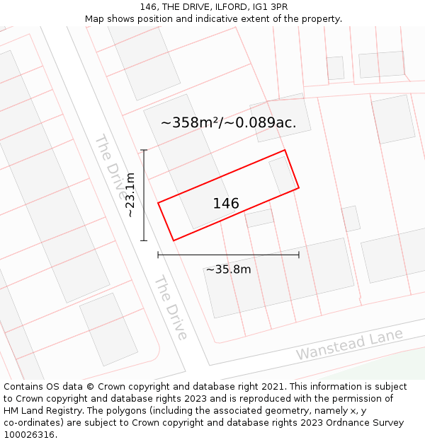 146, THE DRIVE, ILFORD, IG1 3PR: Plot and title map