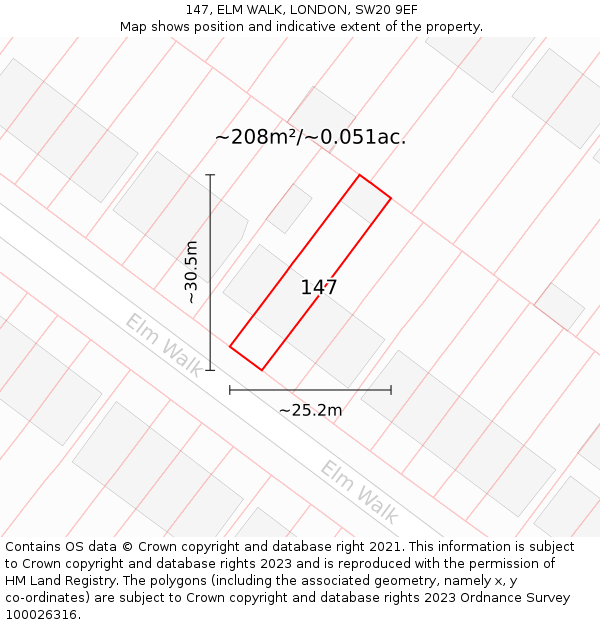 147, ELM WALK, LONDON, SW20 9EF: Plot and title map