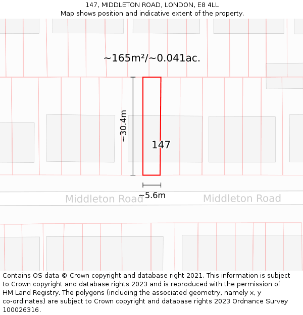 147, MIDDLETON ROAD, LONDON, E8 4LL: Plot and title map