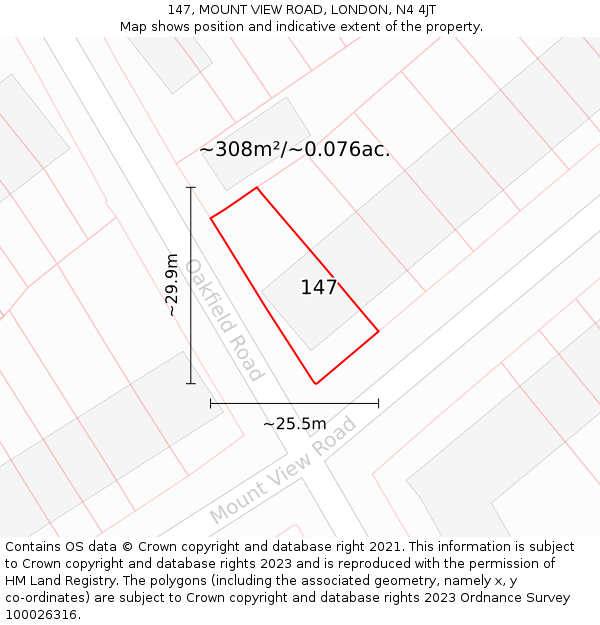 147, MOUNT VIEW ROAD, LONDON, N4 4JT: Plot and title map