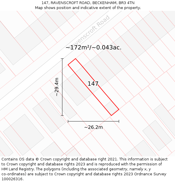 147, RAVENSCROFT ROAD, BECKENHAM, BR3 4TN: Plot and title map