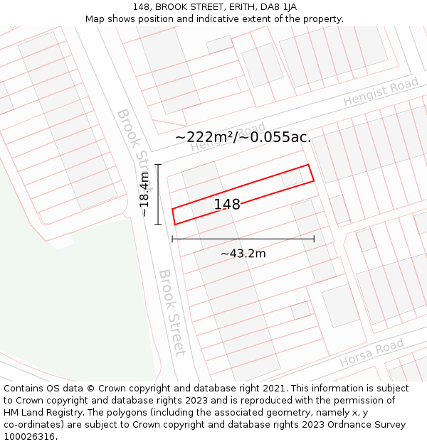 148, BROOK STREET, ERITH, DA8 1JA: Plot and title map