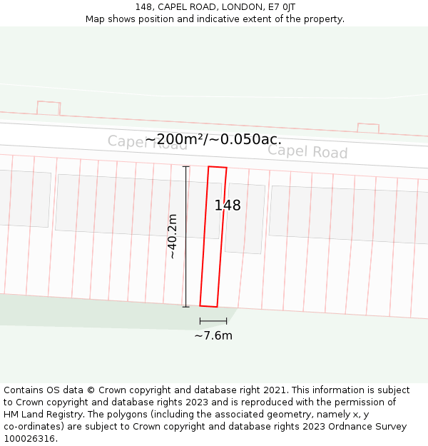 148, CAPEL ROAD, LONDON, E7 0JT: Plot and title map