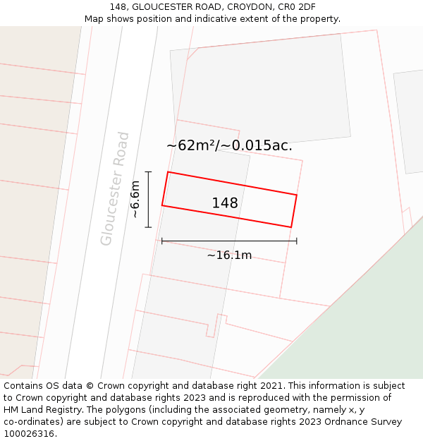148, GLOUCESTER ROAD, CROYDON, CR0 2DF: Plot and title map