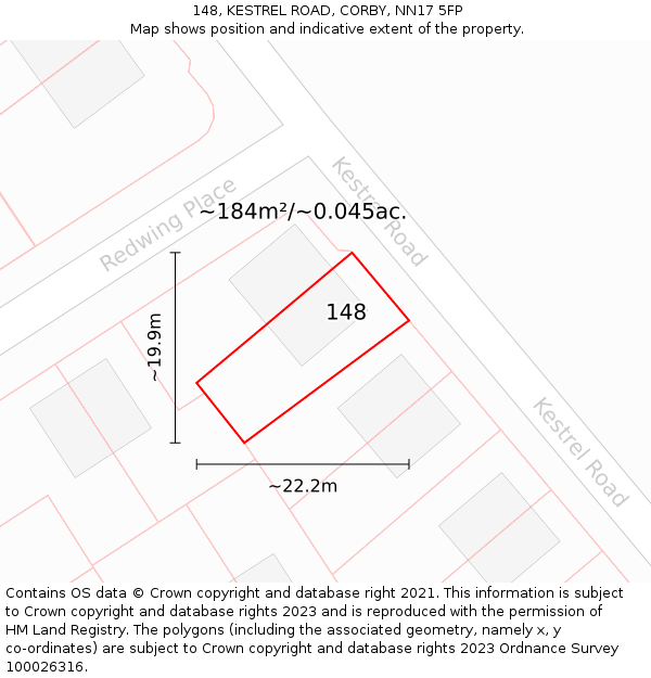 148, KESTREL ROAD, CORBY, NN17 5FP: Plot and title map