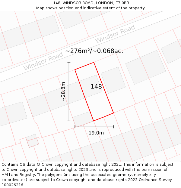 148, WINDSOR ROAD, LONDON, E7 0RB: Plot and title map