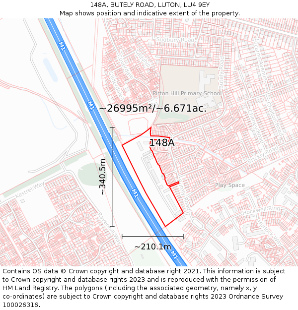 148A, BUTELY ROAD, LUTON, LU4 9EY: Plot and title map