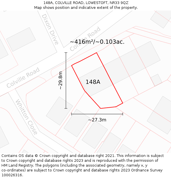 148A, COLVILLE ROAD, LOWESTOFT, NR33 9QZ: Plot and title map