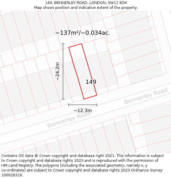 149, BENNERLEY ROAD, LONDON, SW11 6DX: Plot and title map