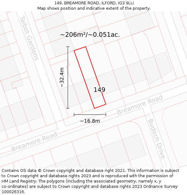 149, BREAMORE ROAD, ILFORD, IG3 9LU: Plot and title map