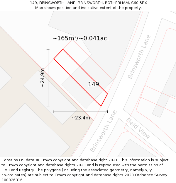 149, BRINSWORTH LANE, BRINSWORTH, ROTHERHAM, S60 5BX: Plot and title map