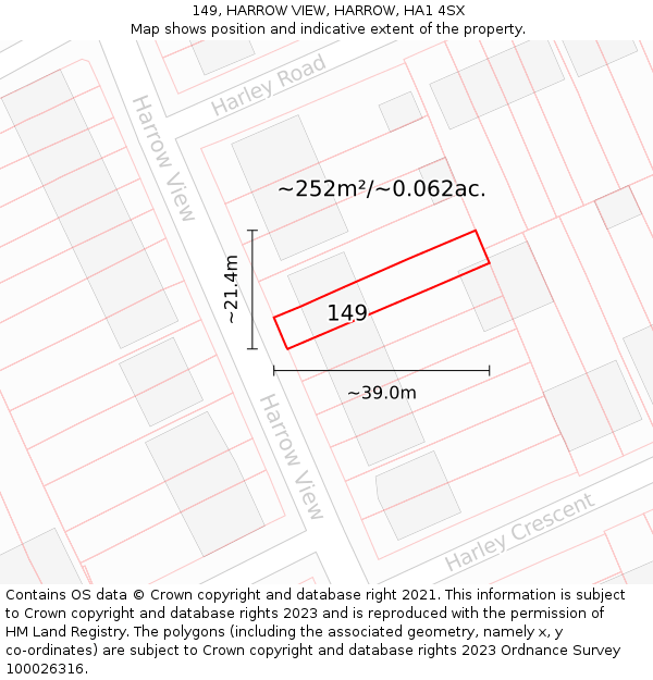149, HARROW VIEW, HARROW, HA1 4SX: Plot and title map