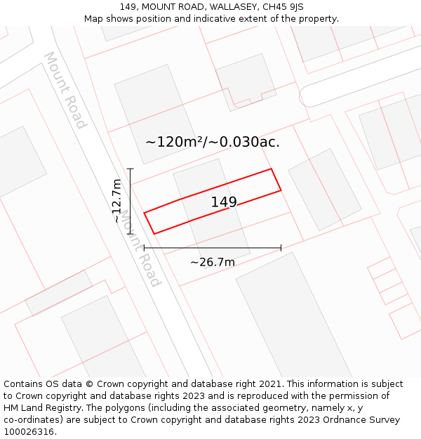 149, MOUNT ROAD, WALLASEY, CH45 9JS: Plot and title map