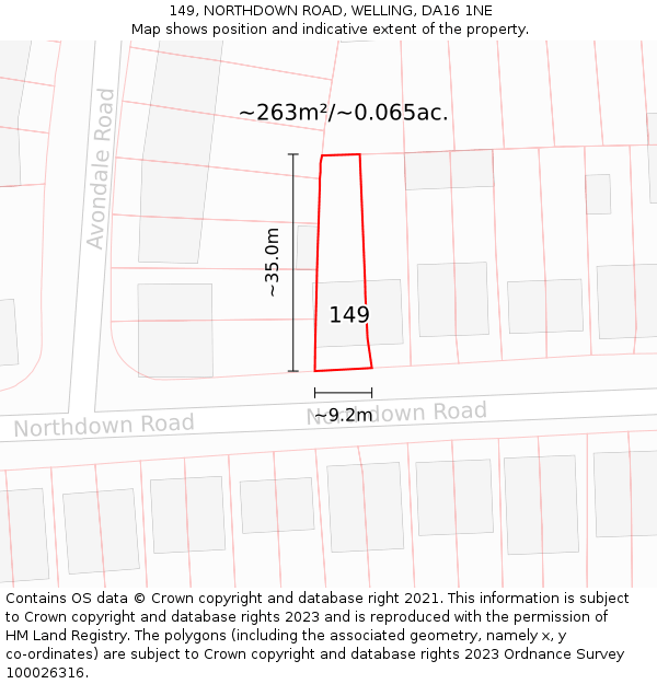 149, NORTHDOWN ROAD, WELLING, DA16 1NE: Plot and title map